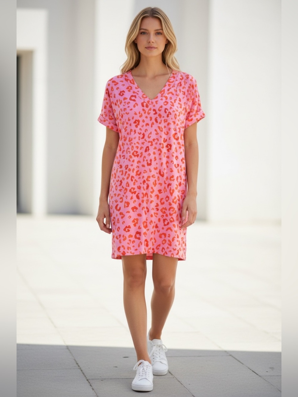 Women’s Size Small Entro Pink Leopard T-Shirt Dress